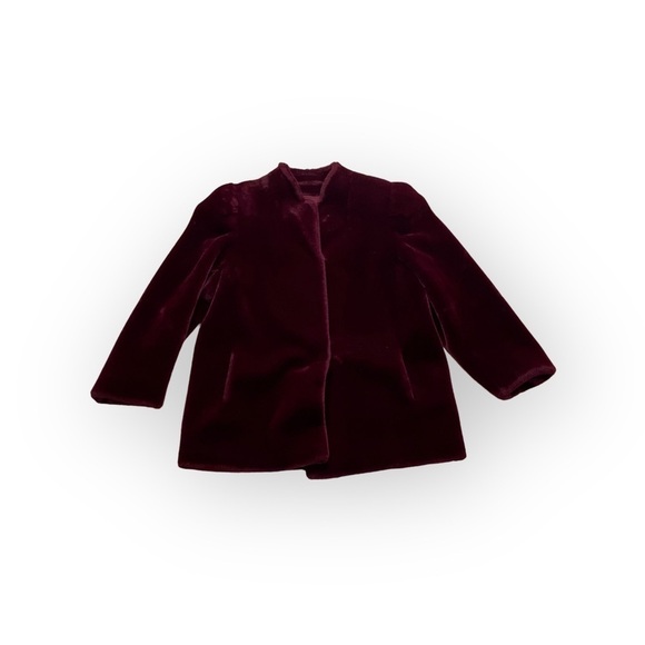 Vintage Sasson Maroon Plush Faux Fur Mob Wife Coat with Puff Sleeves - Size 16 - Picture 5 of 11